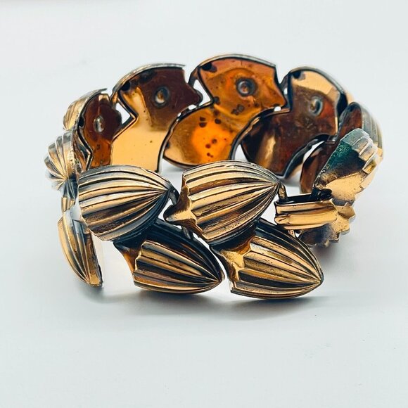 Vintage Cone Link Bracelet Copper Tone Chunky Classic Retro Shell - Picture 2 of 8